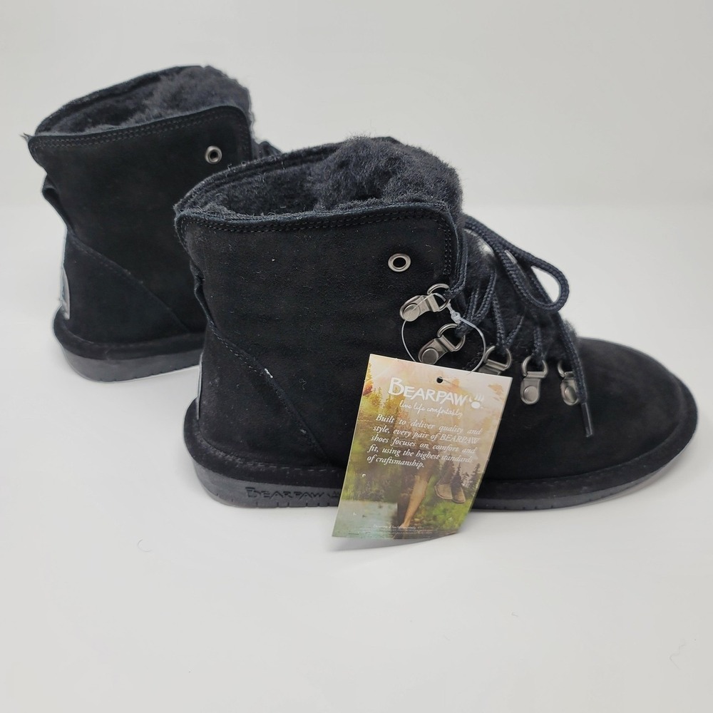 Bearpaw Kerri Suede Lace Up Ankle Snow Boots Booties Size 8 Wide Black Neverwet‎ - Picture 6 of 15
